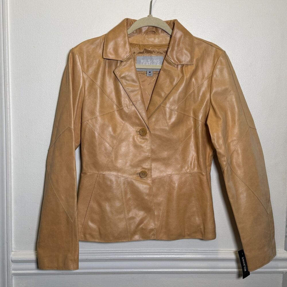 Wilsons Leather Maxima Tan Genuine Leather Blazer Jacket Y2K Minimalist M